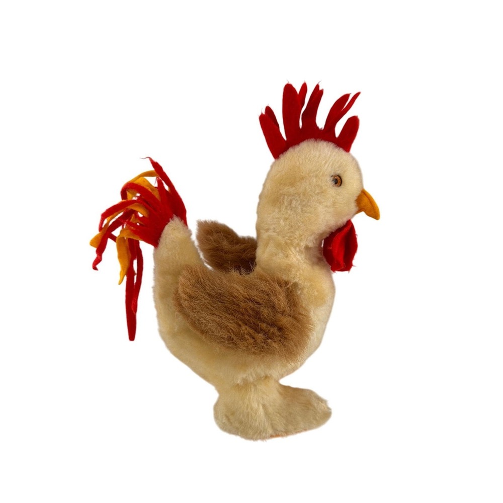 Vintage Plush Rooster Stuffed Animal Red Felt Details & Orange Chicken Farm Bird